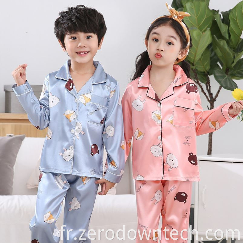 Vêtements de nuit en soie pour enfant en satin sur mesure Pyjama pour enfant confortable